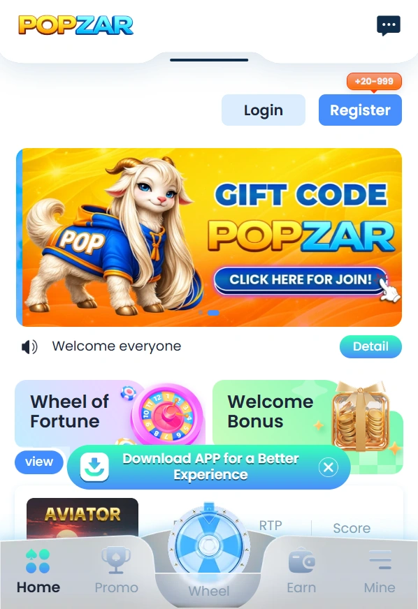 Popzar Game interface screenshot