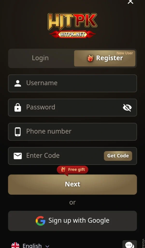 HitPK Game register section image