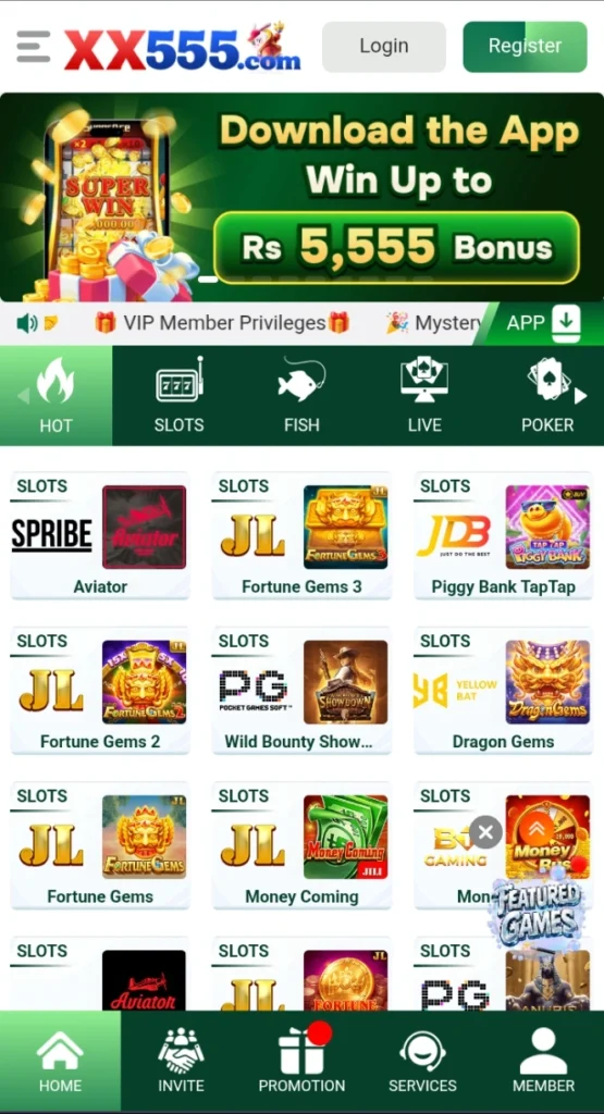 XX555 Game interface screenshot