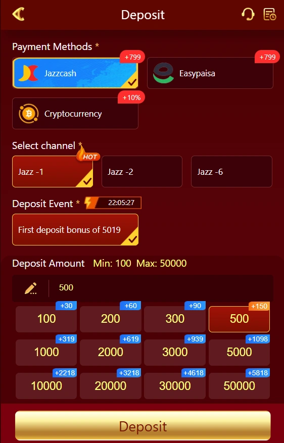 H789 Game deposit section image