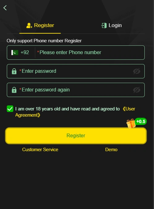 TY777 Game register section image