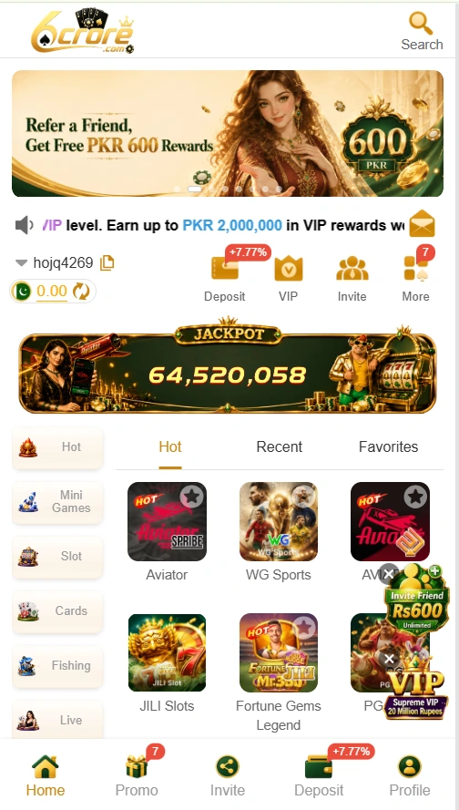 6Crore Game interface