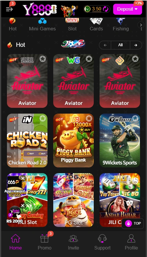 Y888 Game interface