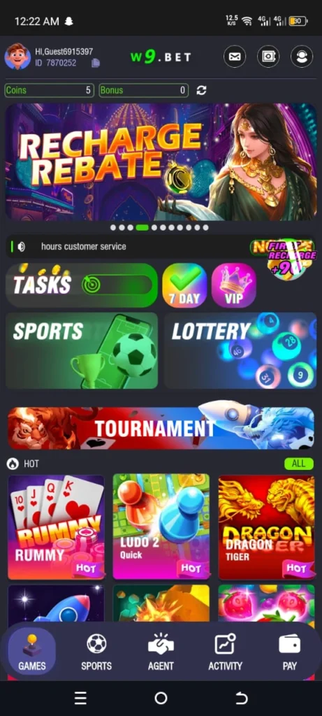 W9 Bet Game interface